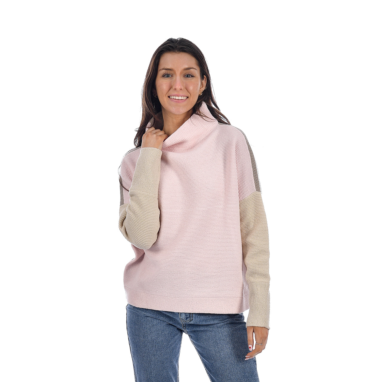 CHLOE COLOURBLOCK SWEATER - PINK/SAND