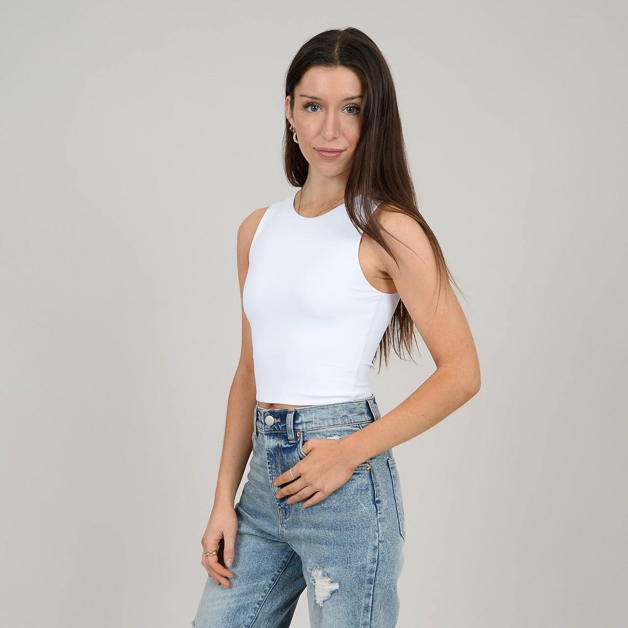 ROXANNA CREW TOP (SECOND SKIN) - WHITE