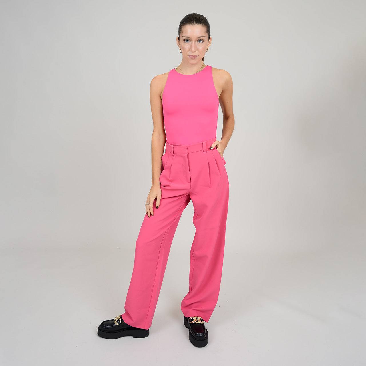 ROXANNA CREWNECK BODYSUIT (SECOND SKIN) - FUCHSIA