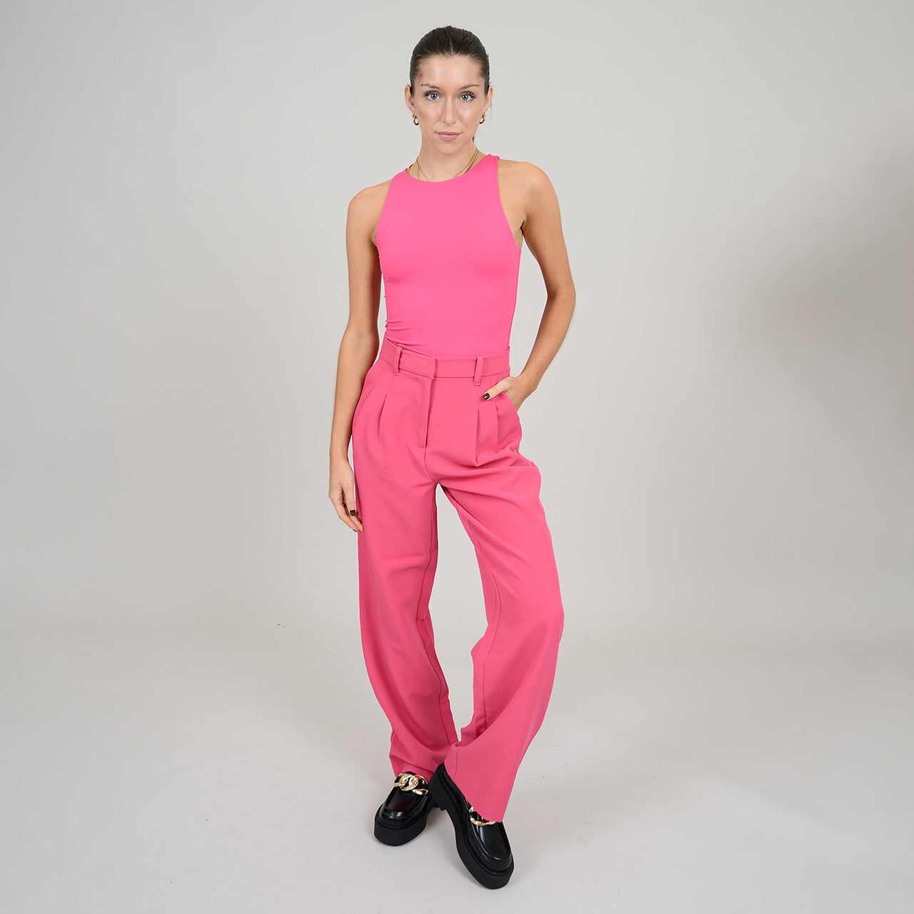 ROXANNA CREWNECK BODYSUIT (SECOND SKIN) - FUCHSIA