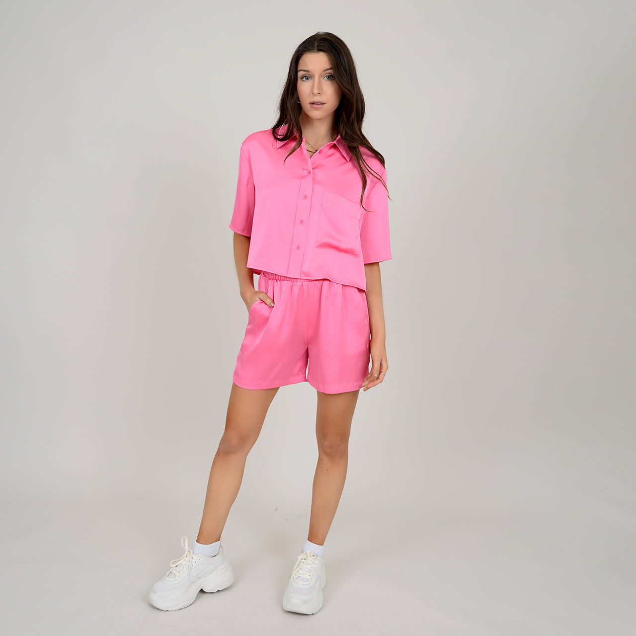 SUZY SATIN SHIRT - BRIGHT PINK