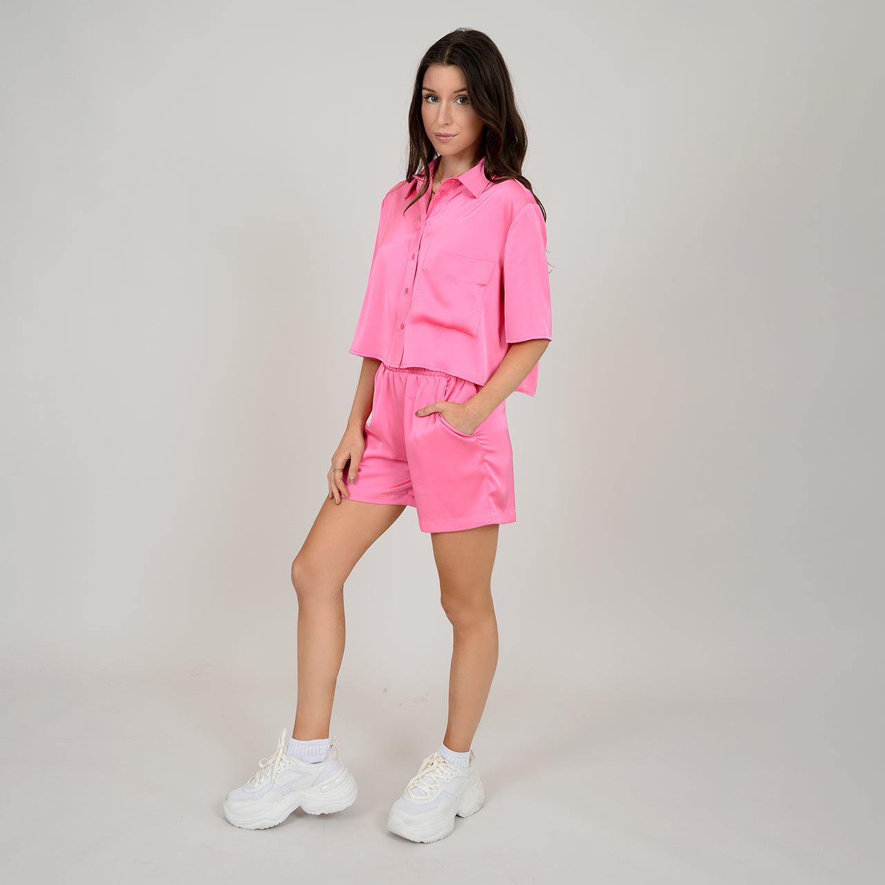 SUZY SATIN SHIRT - BRIGHT PINK