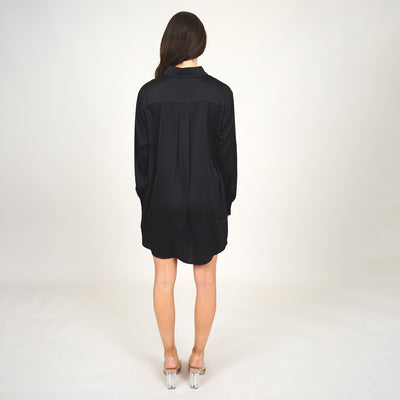 PENELOPE SATIN SHIRT DRESS - BLACK
