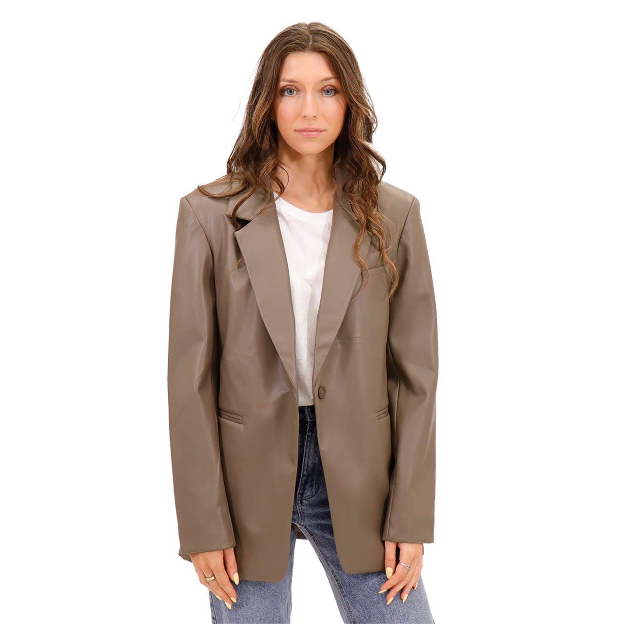 ALEXIS VEGAN LEATHER BLAZER - TAUPE (ONLINE ONLY)