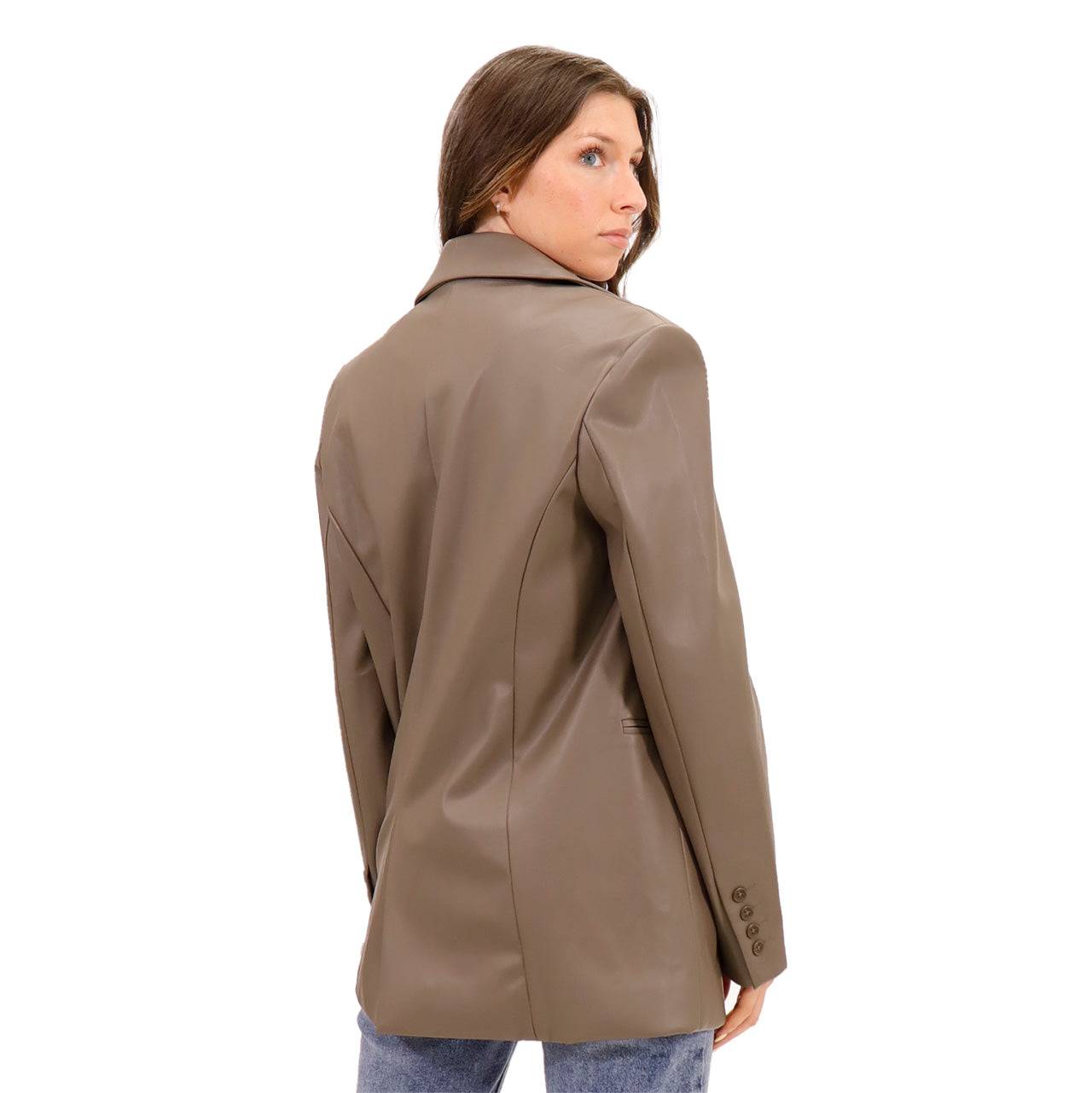 ALEXIS VEGAN LEATHER BLAZER - TAUPE (ONLINE ONLY)