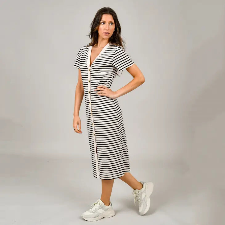 VIVIANE MIDI DRESS - BLACK STRIPE