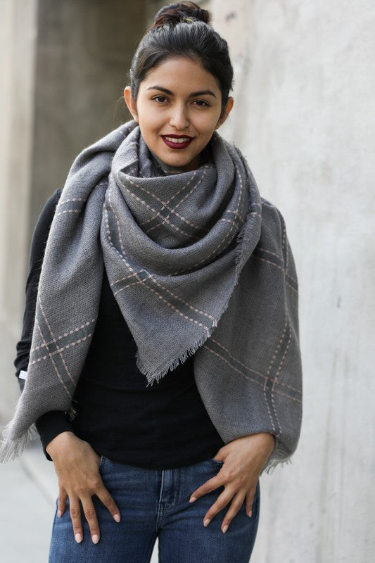 PLAID SCARF - GREY