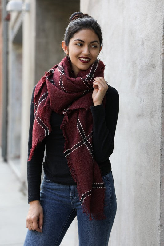 PLAID SCARF - BURGUNDY