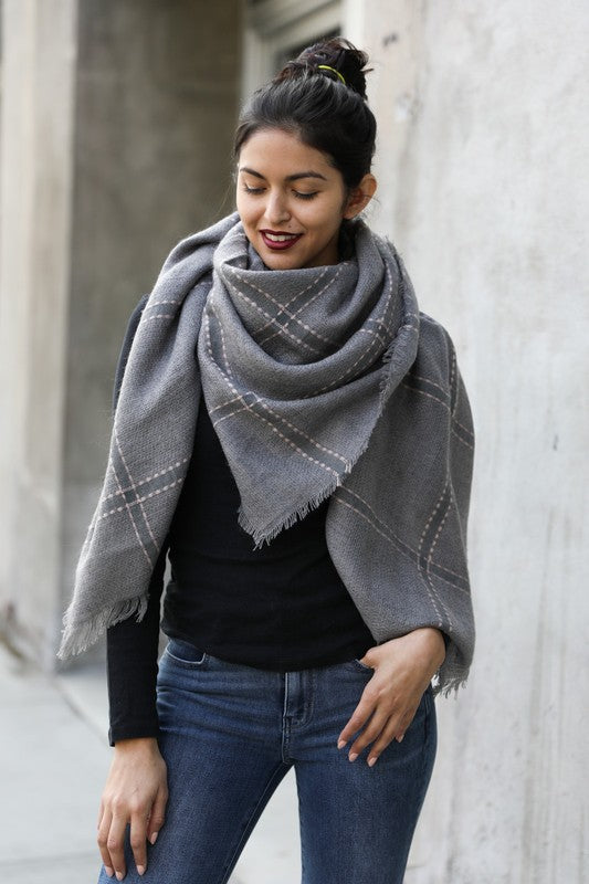 PLAID SCARF - GREY