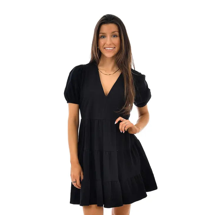 ANIA TIERED RUFFLED DRESS - BLACK