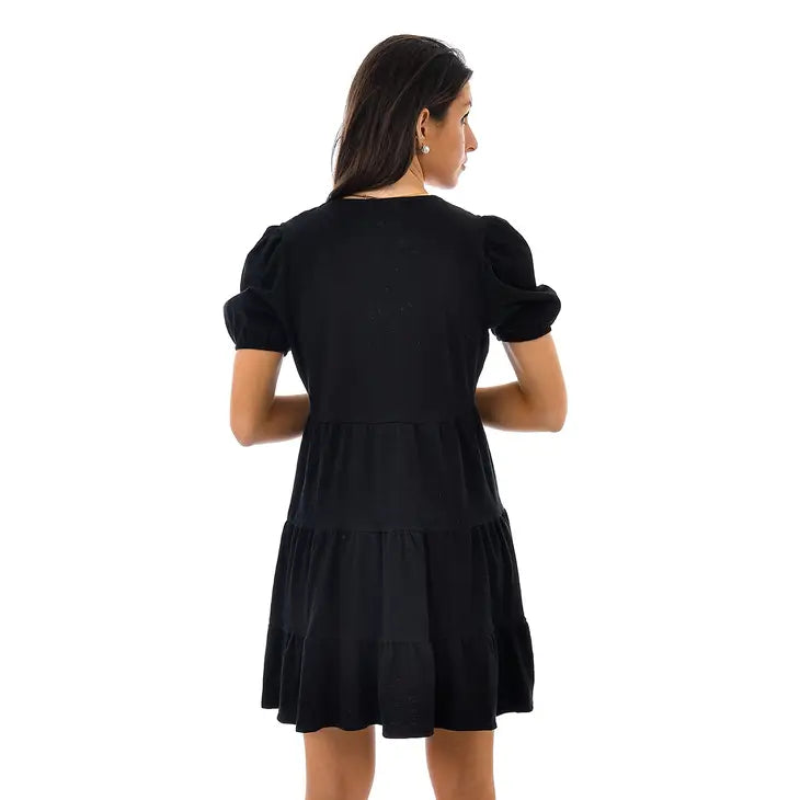 ANIA TIERED RUFFLED DRESS - BLACK