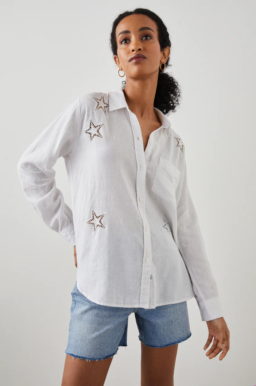 CHARLI SHIRT - WHITE EYELET STARS