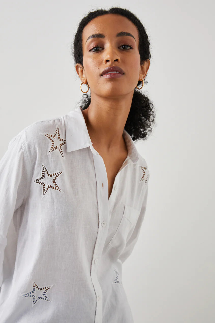 CHARLI SHIRT - WHITE EYELET STARS