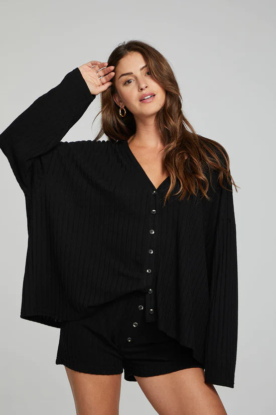 ELECTRIC BUTTON DOWN CARDIGAN - BLACK ONYZ