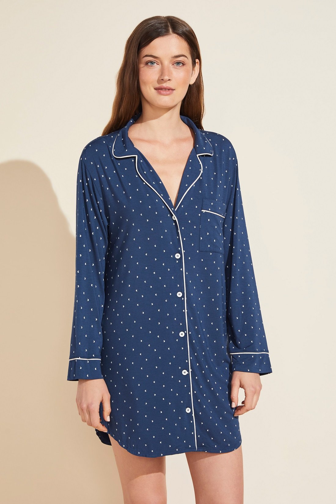 GISELE PRINTED SLEEPSHIRT - LUNITA INDIGO BLUE/BONE