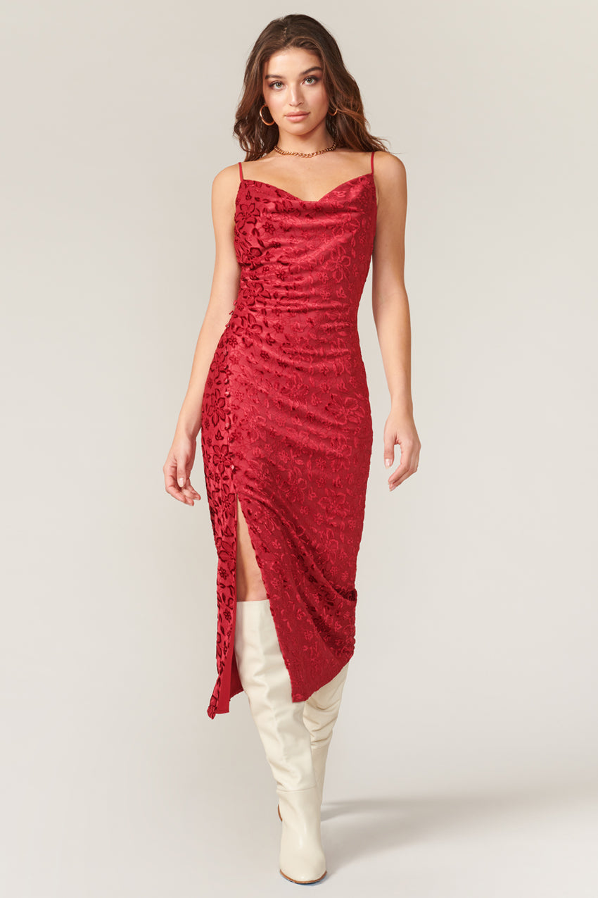 BONNIE JACQUARD VELVET KNIT MIDI DRESS