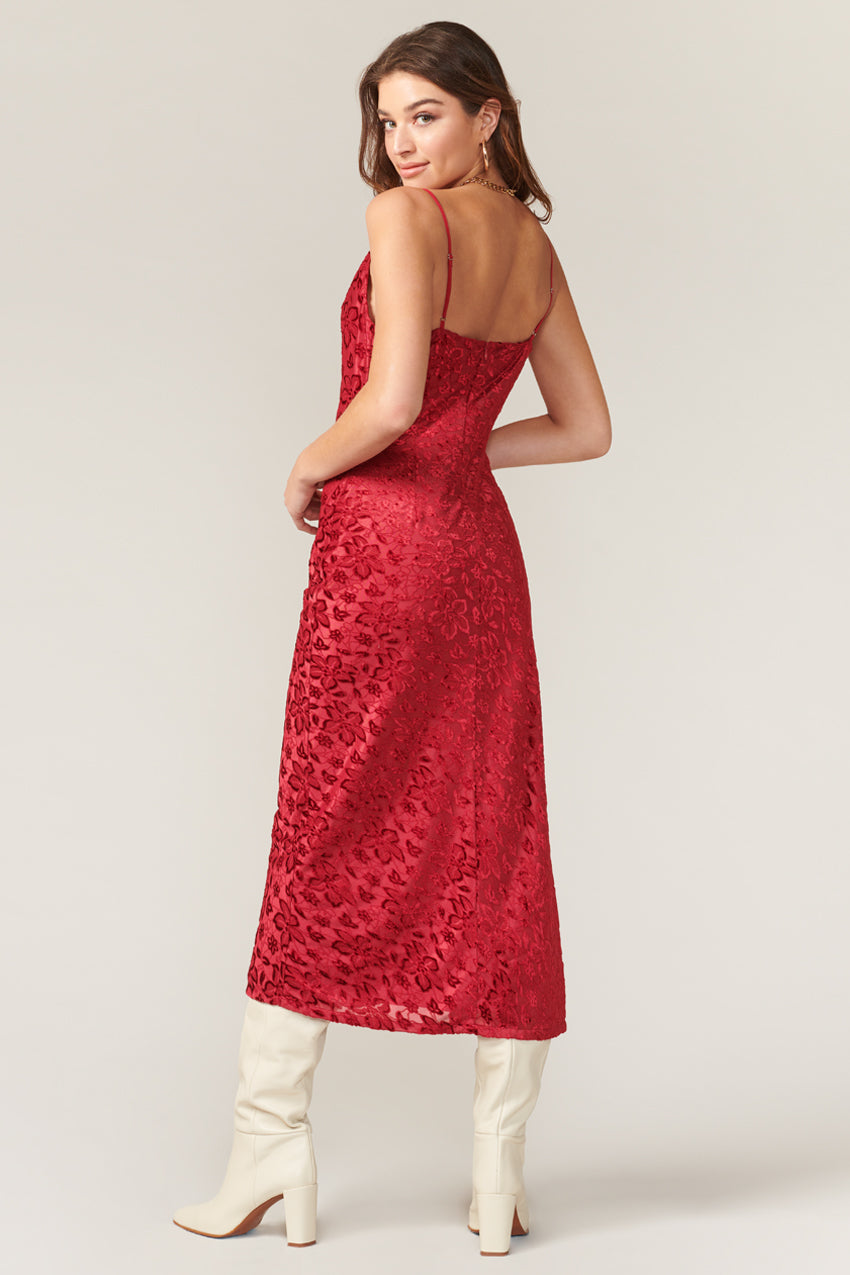 BONNIE JACQUARD VELVET KNIT MIDI DRESS