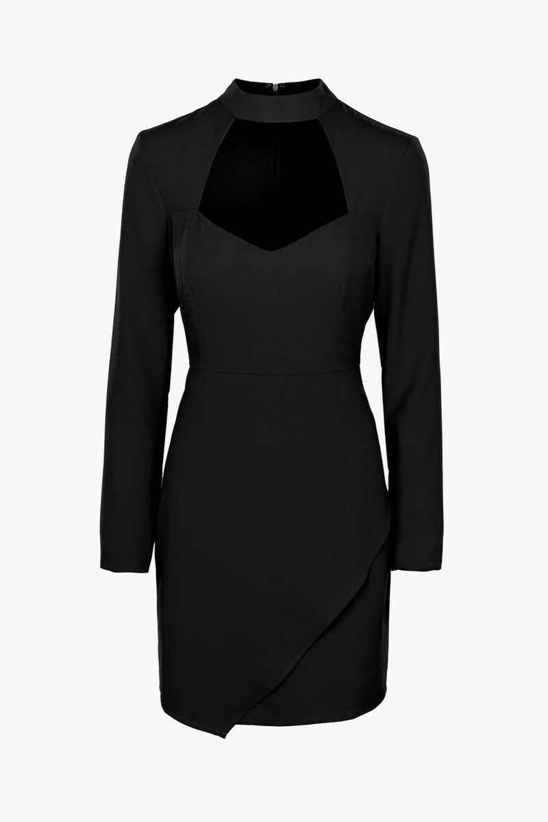 GLEELY MOCK NECK CREPE DRESS - BLACK