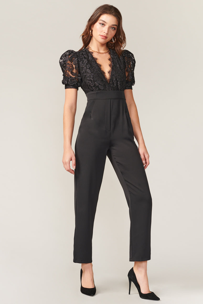 HERA METALLIC LACE HIGH WAIST JUMPSUIT