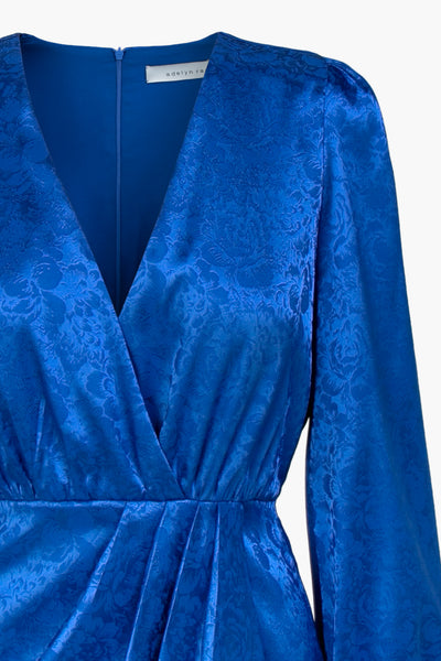 LINDSEY JACQUARD WRAP DRESS - COBALT BLUE