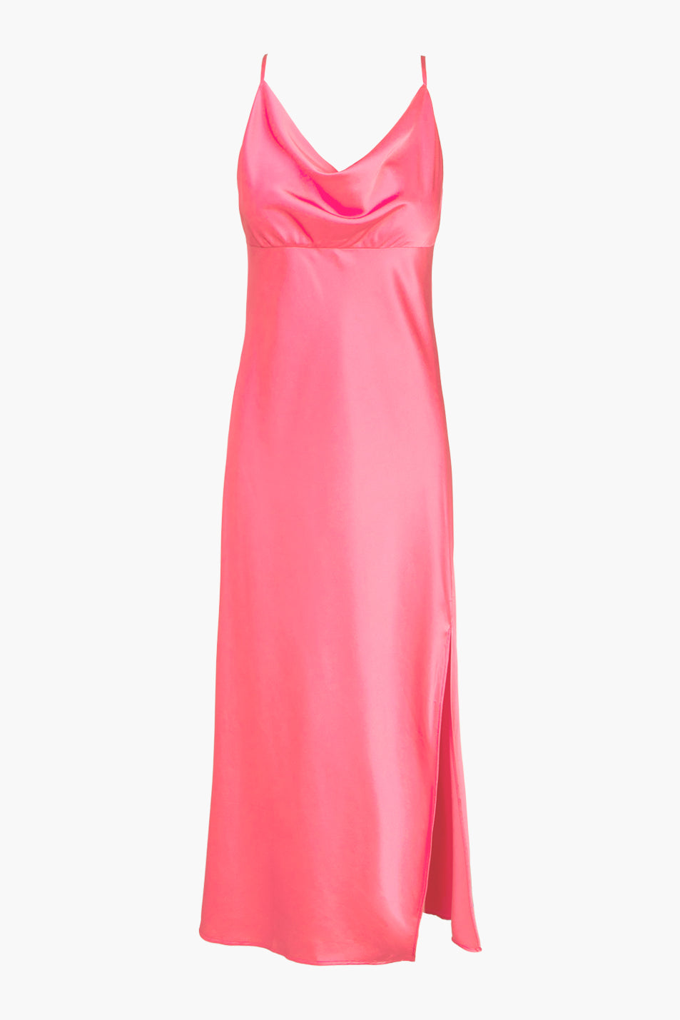 FAITH FRONT SLIT SLIP DRESS - HOT CORAL