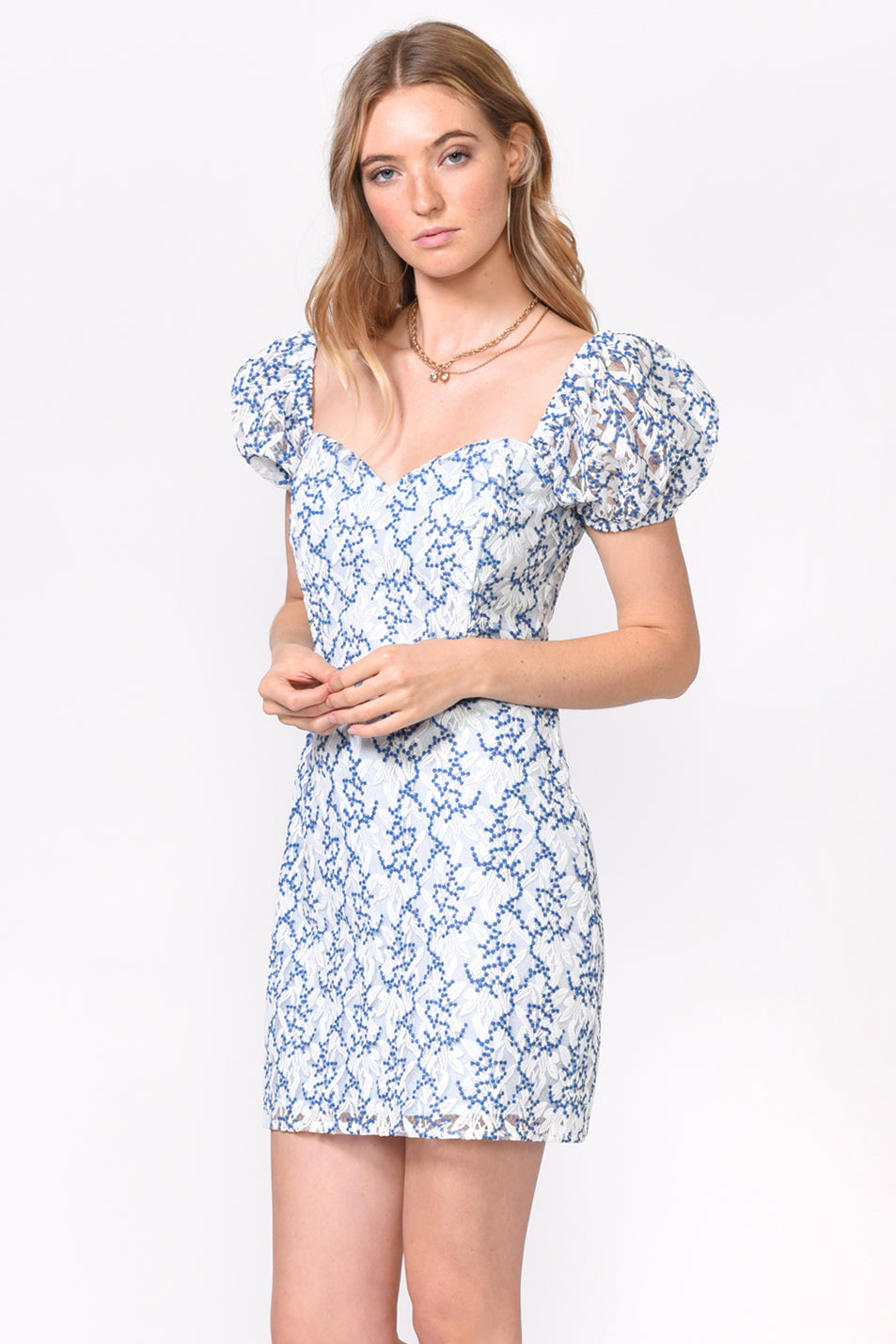 GRETA LACE MINI DRESS - CAPRI BLUE