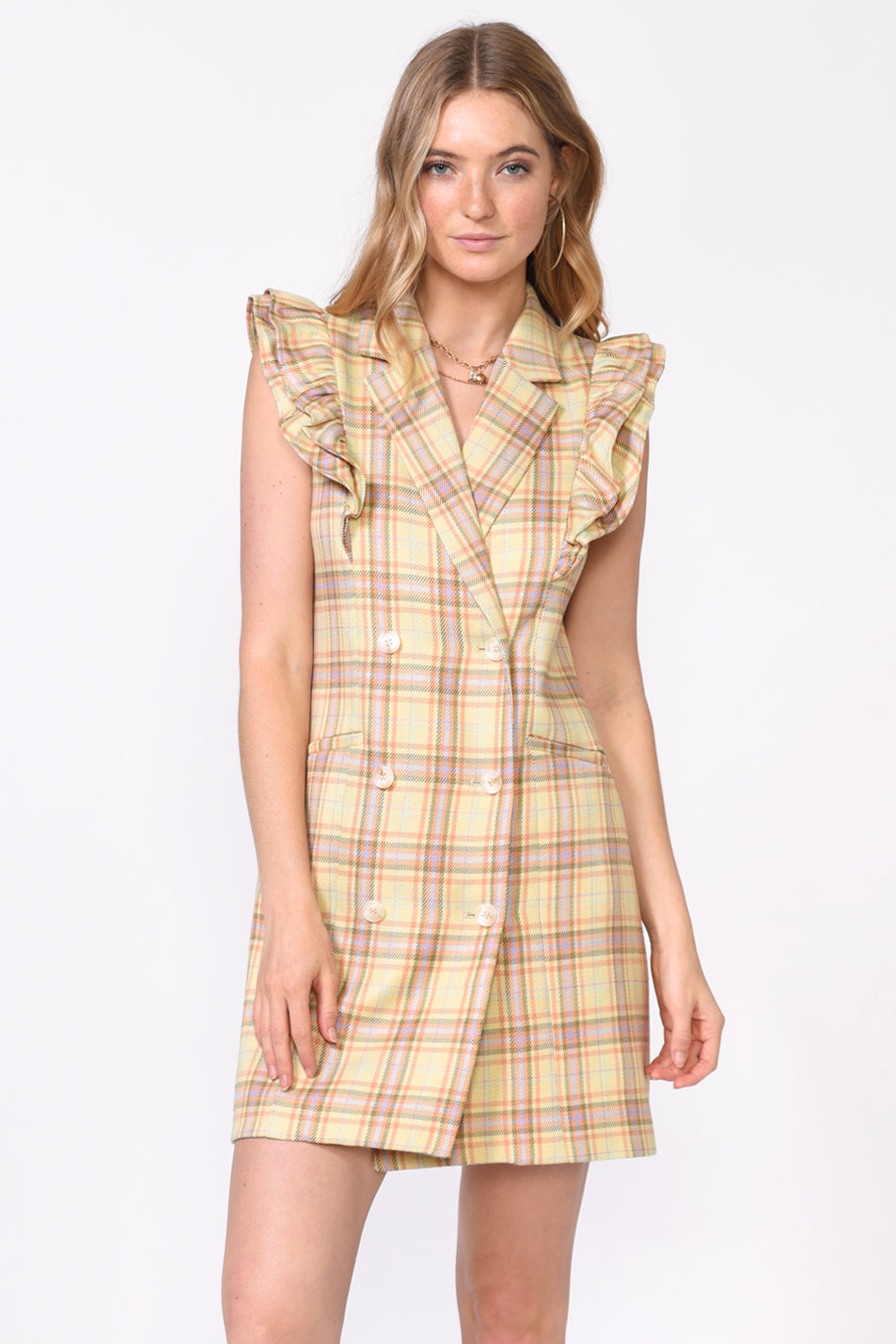 VIVIAN PLAID BLAZER DRESS - BUTTER YELLOW