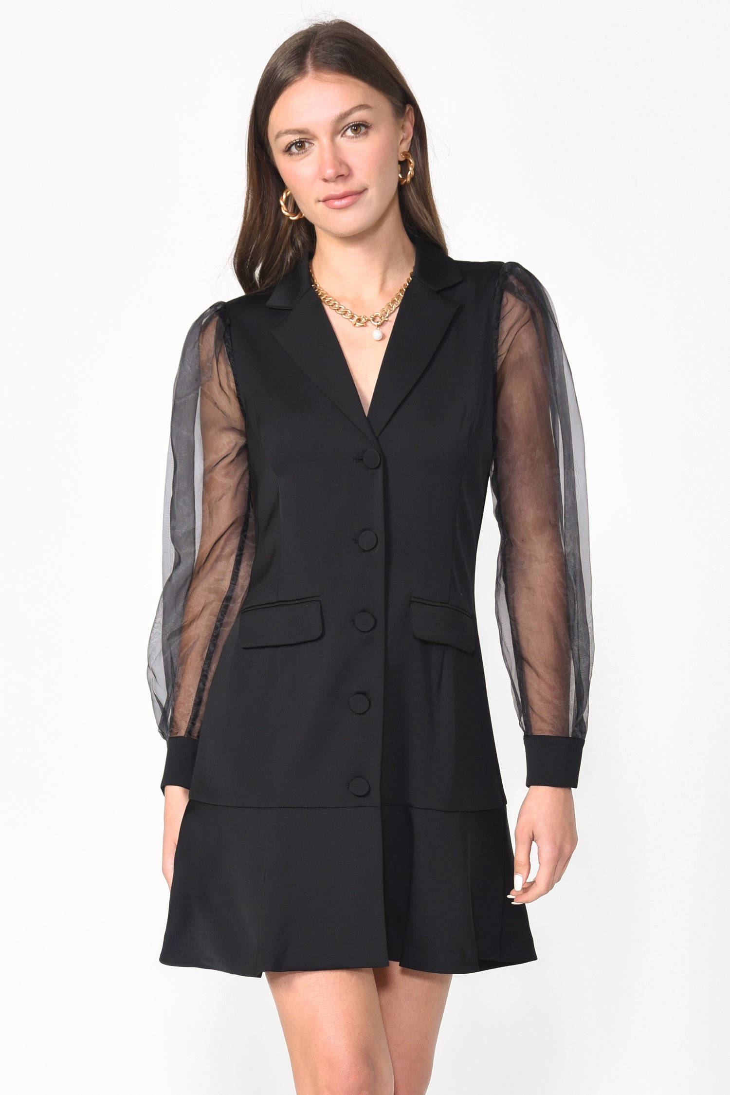 organza blazer dress Green Double-Breasted Organza Sleeve Blazer Dress for Women Beyond Formals