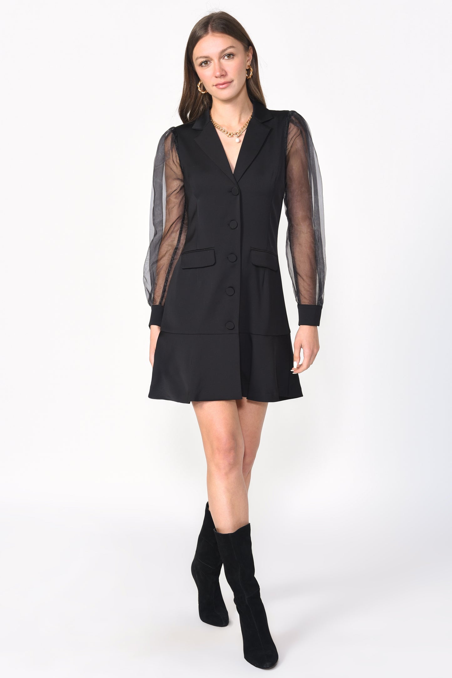 CANDICE ORGANZA SLEEVE BLAZER DRESS - BLACK