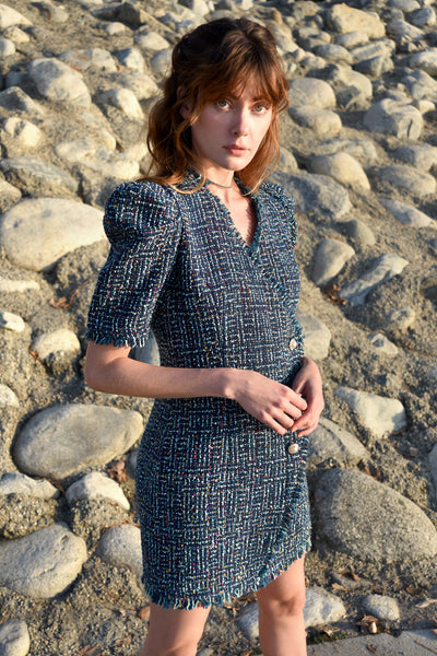 BETTY TAILORED TWEED DRESS - TEAL