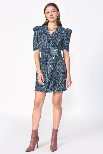 BETTY TAILORED TWEED DRESS - TEAL