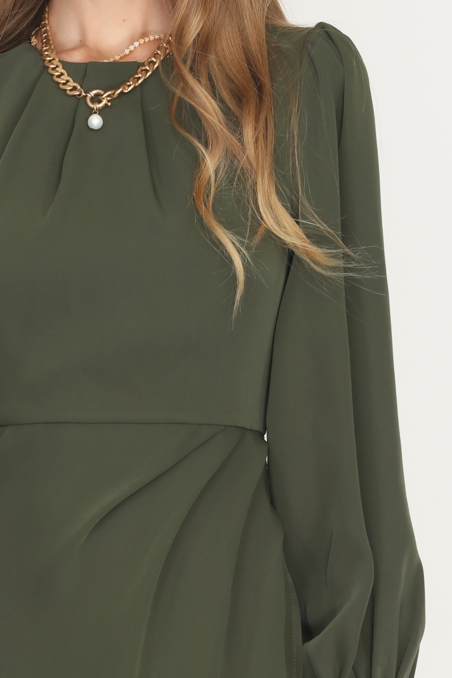 EDNA DRAPED FRONT MINI DRESS - OLIVE