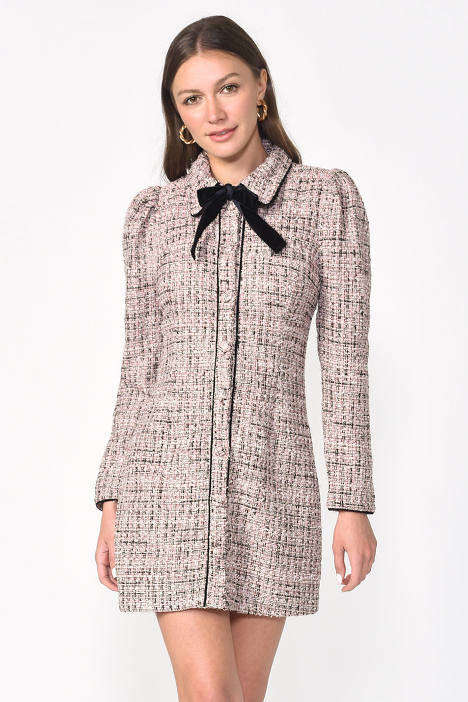 ELIZABETH TWEED DRESS - MAUVE