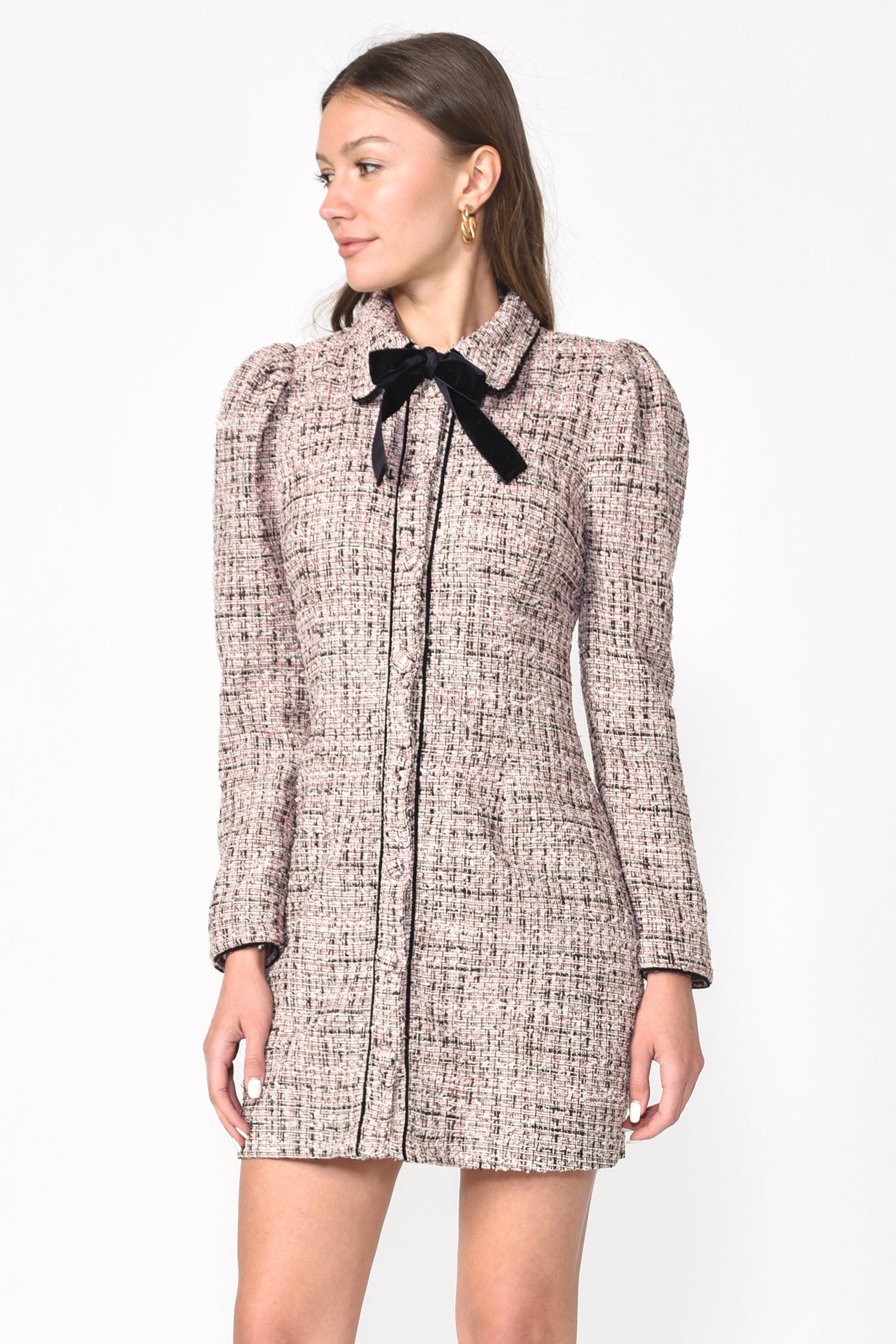 ELIZABETH TWEED DRESS - MAUVE