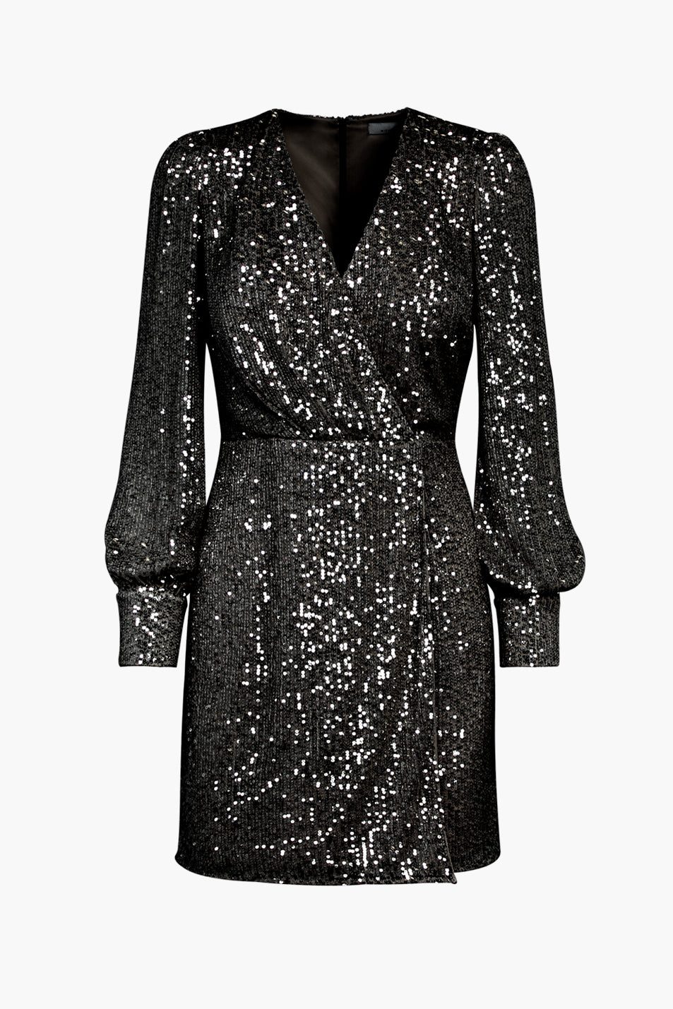 YARA SEQUINS WRAP DRESS - BLACK