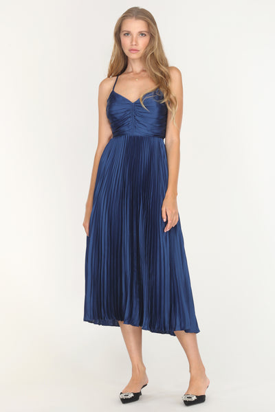 CALIX PLEATED MIDI DRESS - MIDNIGHT (ONLINE ONLY )