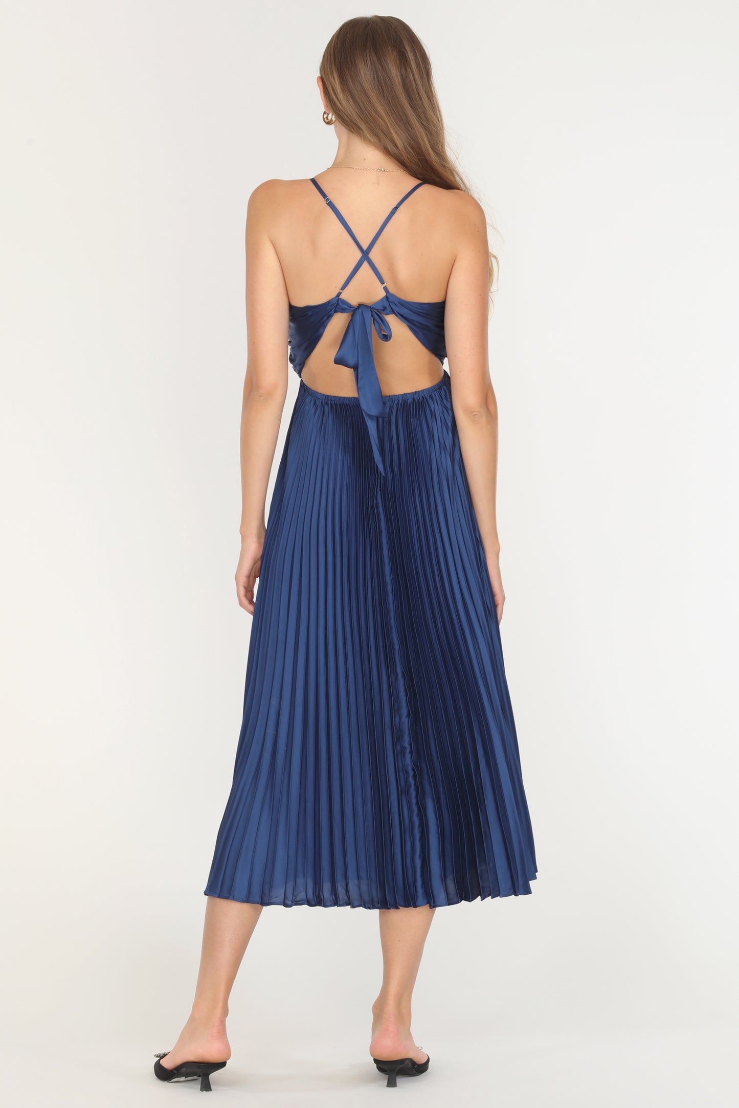 CALIX PLEATED MIDI DRESS - MIDNIGHT (ONLINE ONLY )