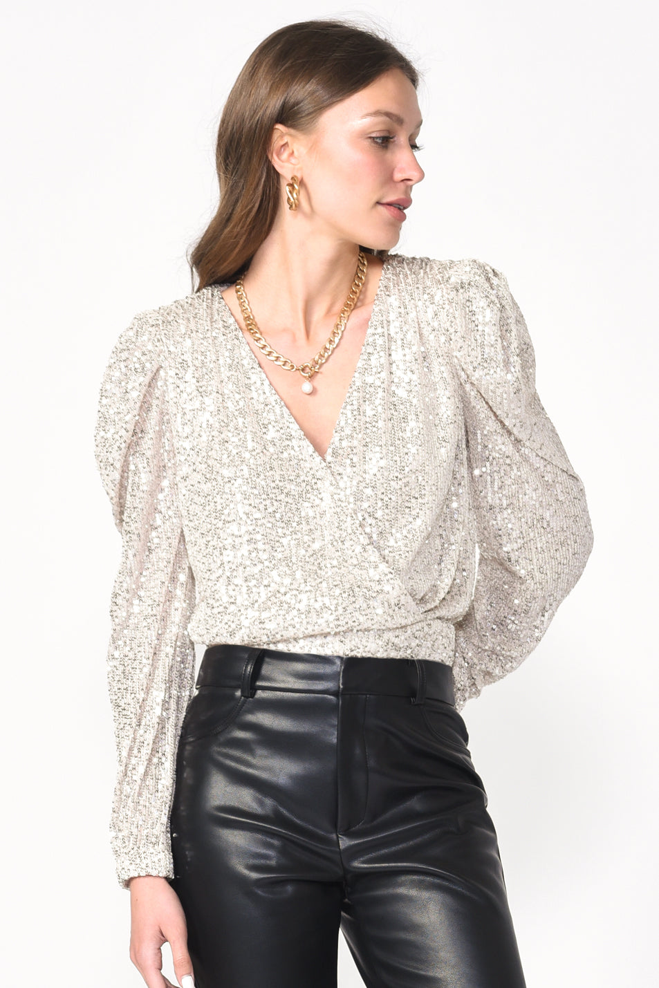 LALA SEQUINS BODYSUIT - SILVER