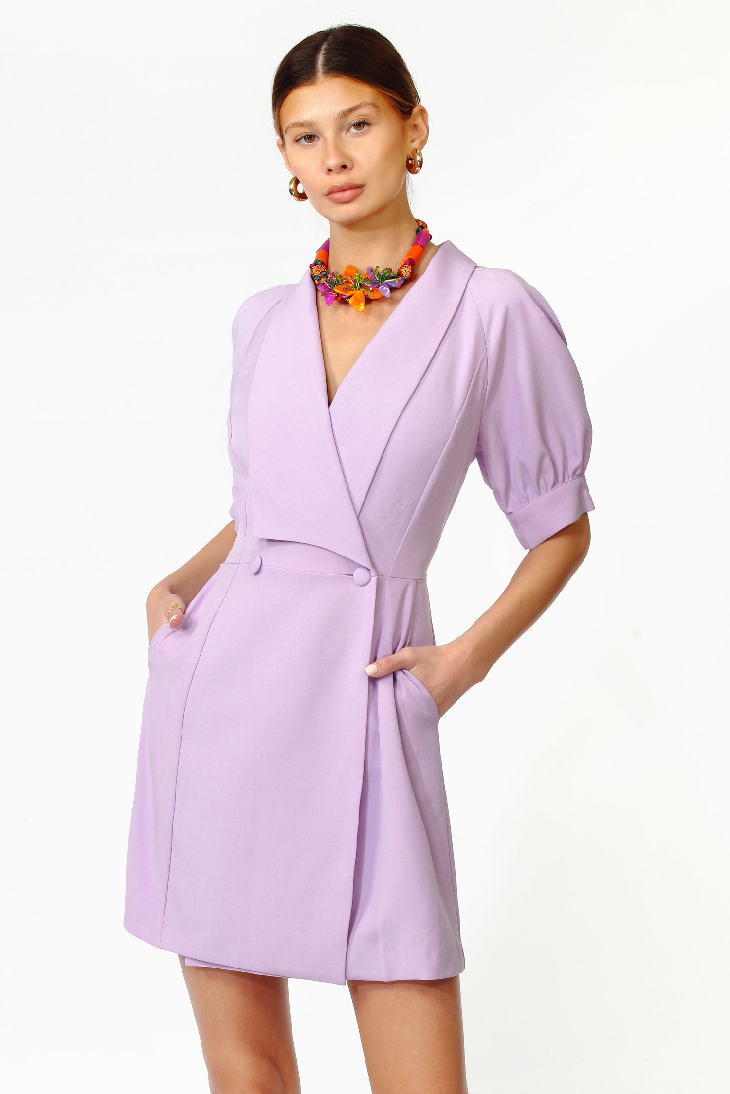 FRANCESCA PUFF SLEEVE BLAZER DRESS - LILAC