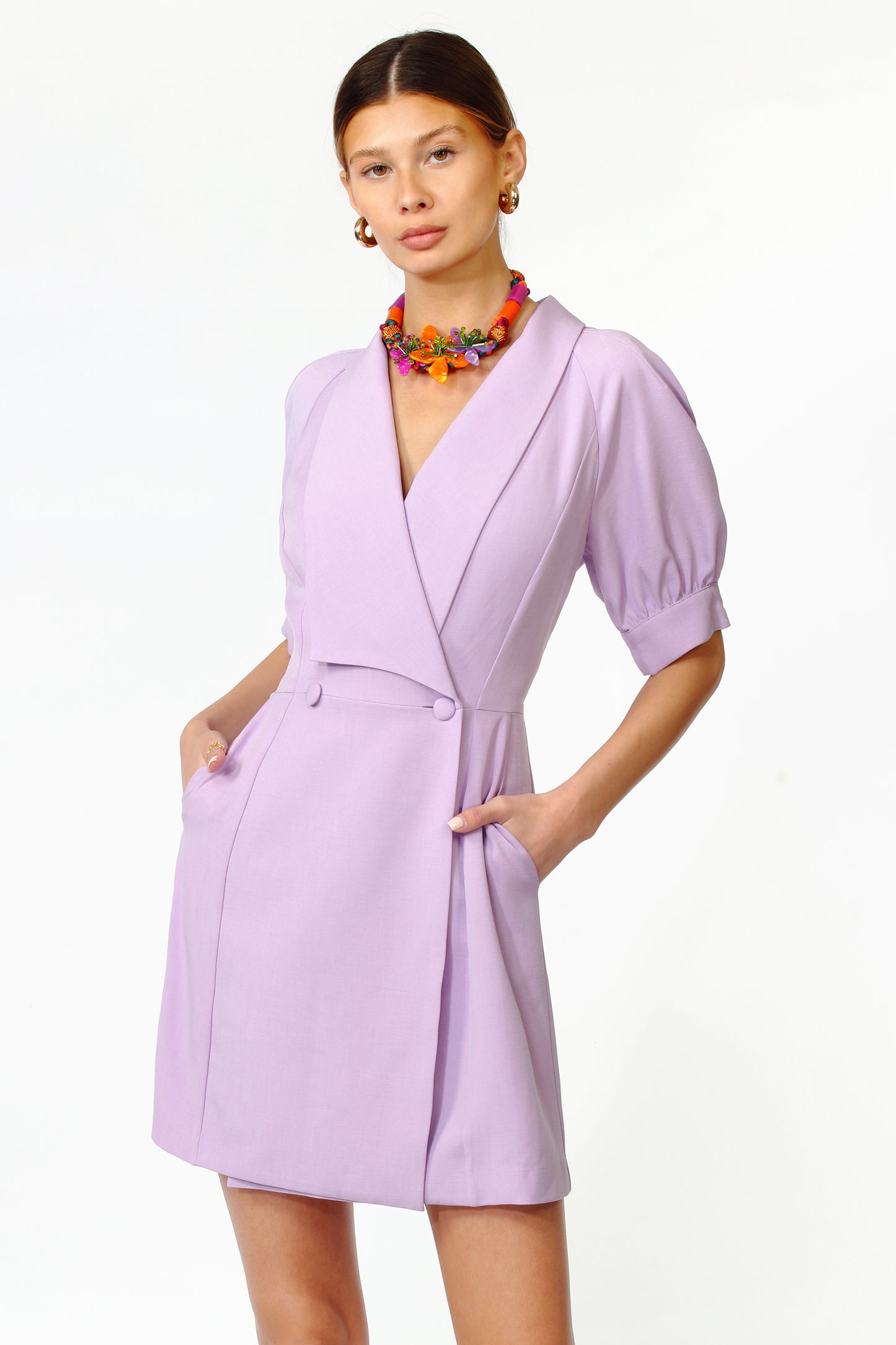 FRANCESCA PUFF SLEEVE BLAZER DRESS - LILAC