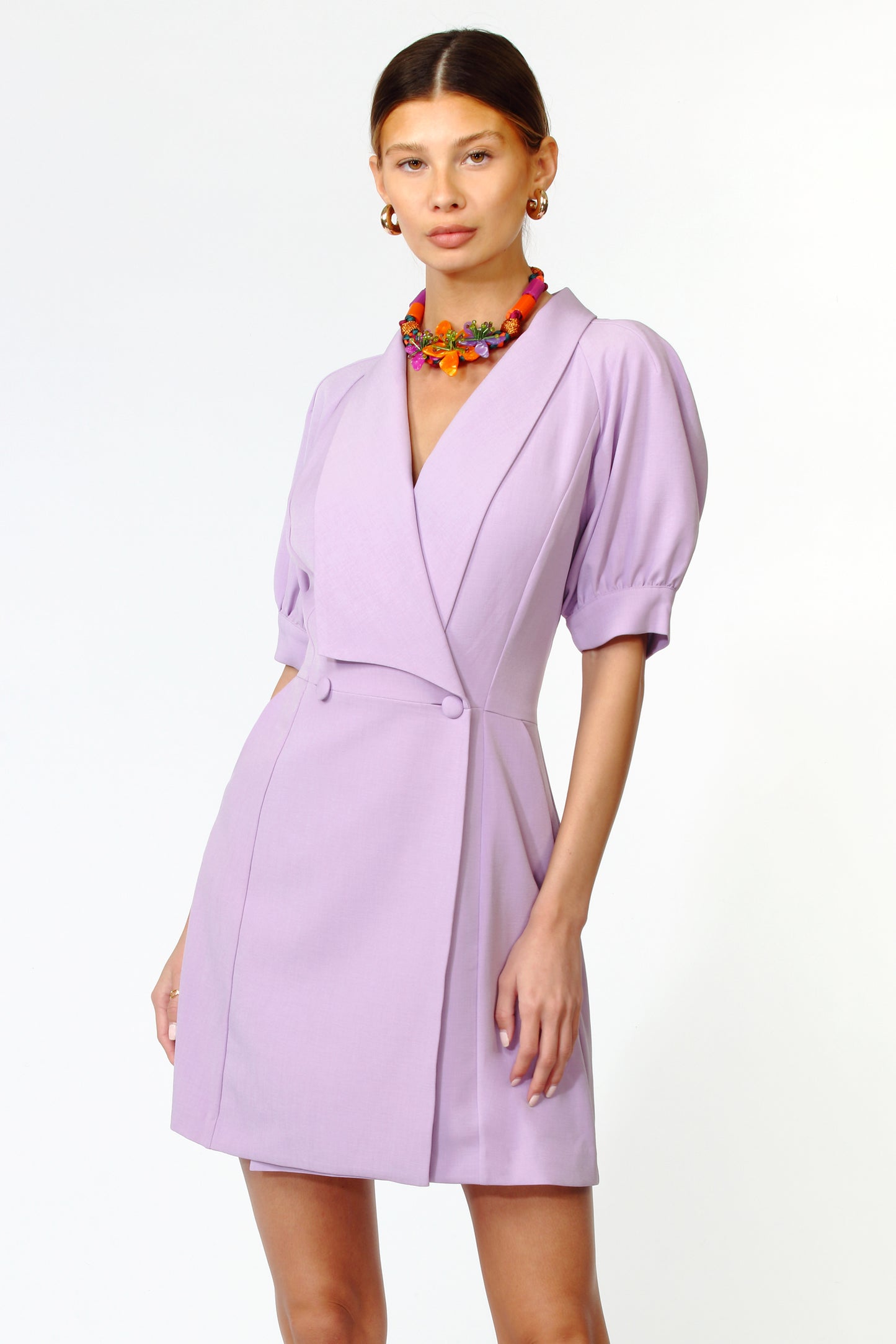 FRANCESCA PUFF SLEEVE BLAZER DRESS - LILAC