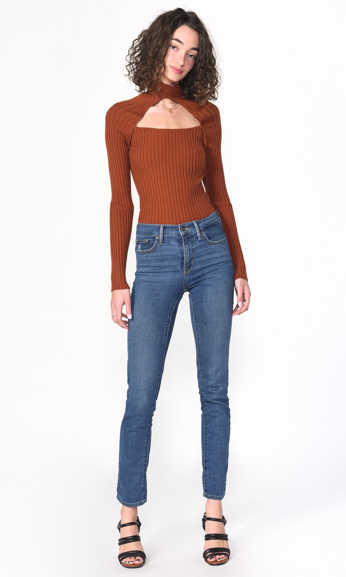 STELLA RIB KNIT TOP - COPPER BROWN