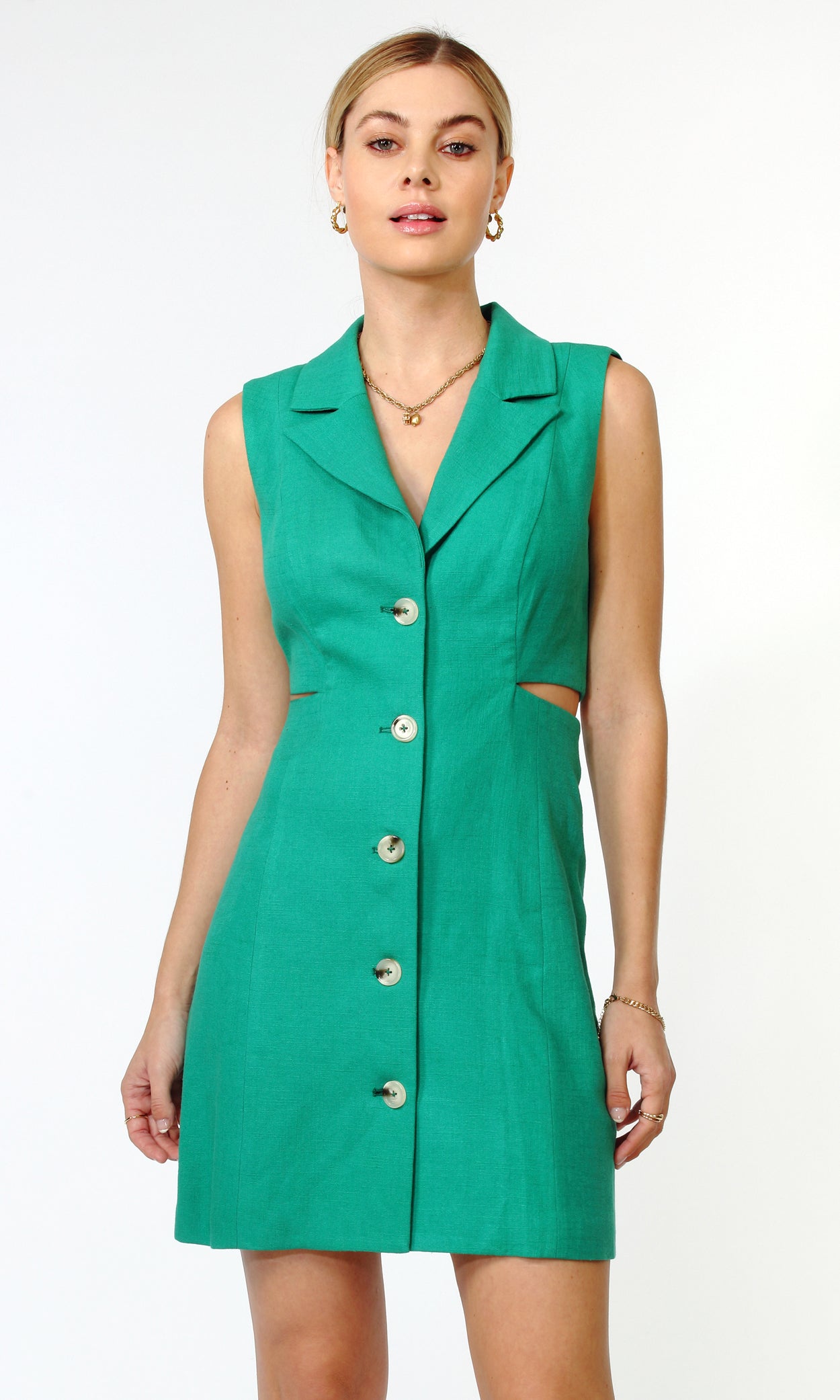 TRISH SLEEVELESS BACK CUTOUT BLAZER DRESS - GREEN OCEAN