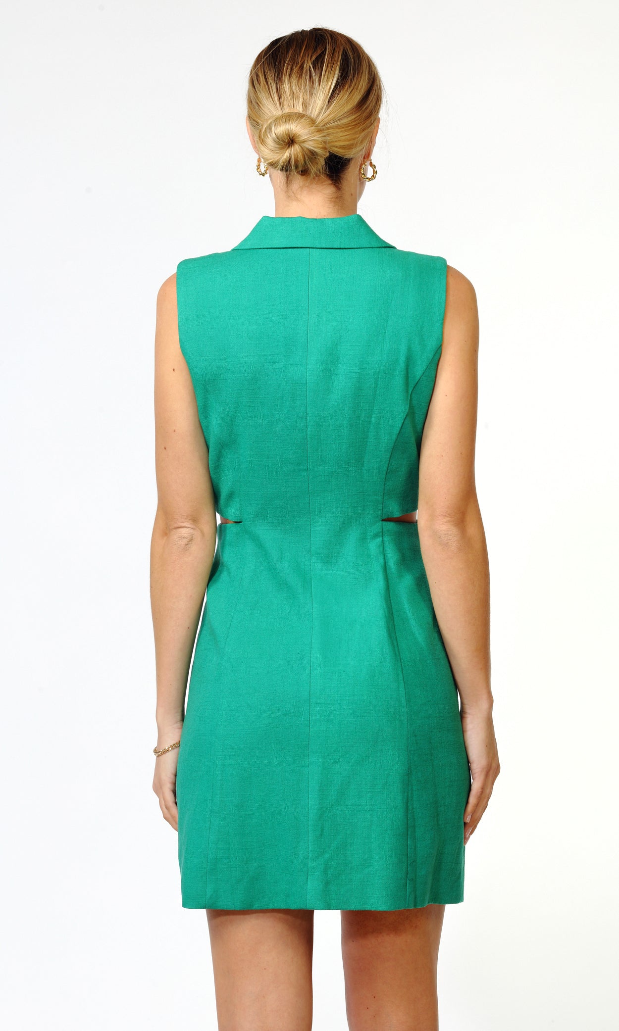 TRISH SLEEVELESS BACK CUTOUT BLAZER DRESS - GREEN OCEAN