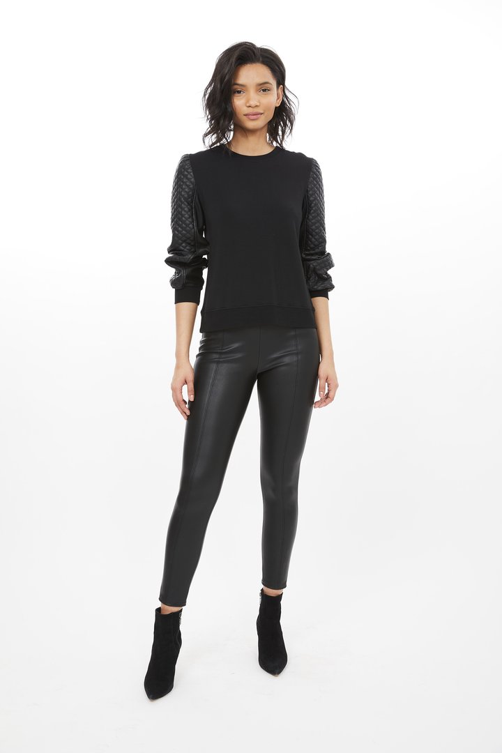 QUINCY VEGAN LEATHER SWEATER