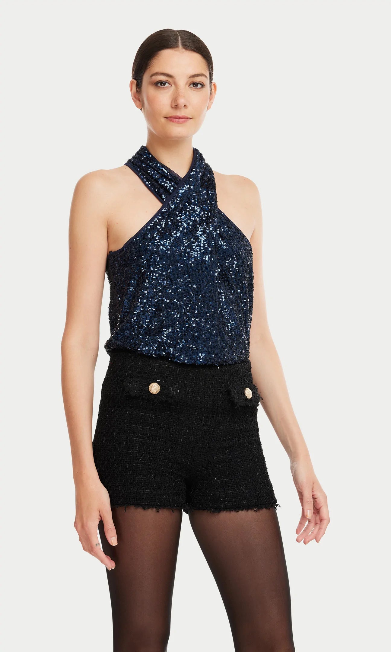 NICOLA HALTER SEQUIN TOP - NAVY