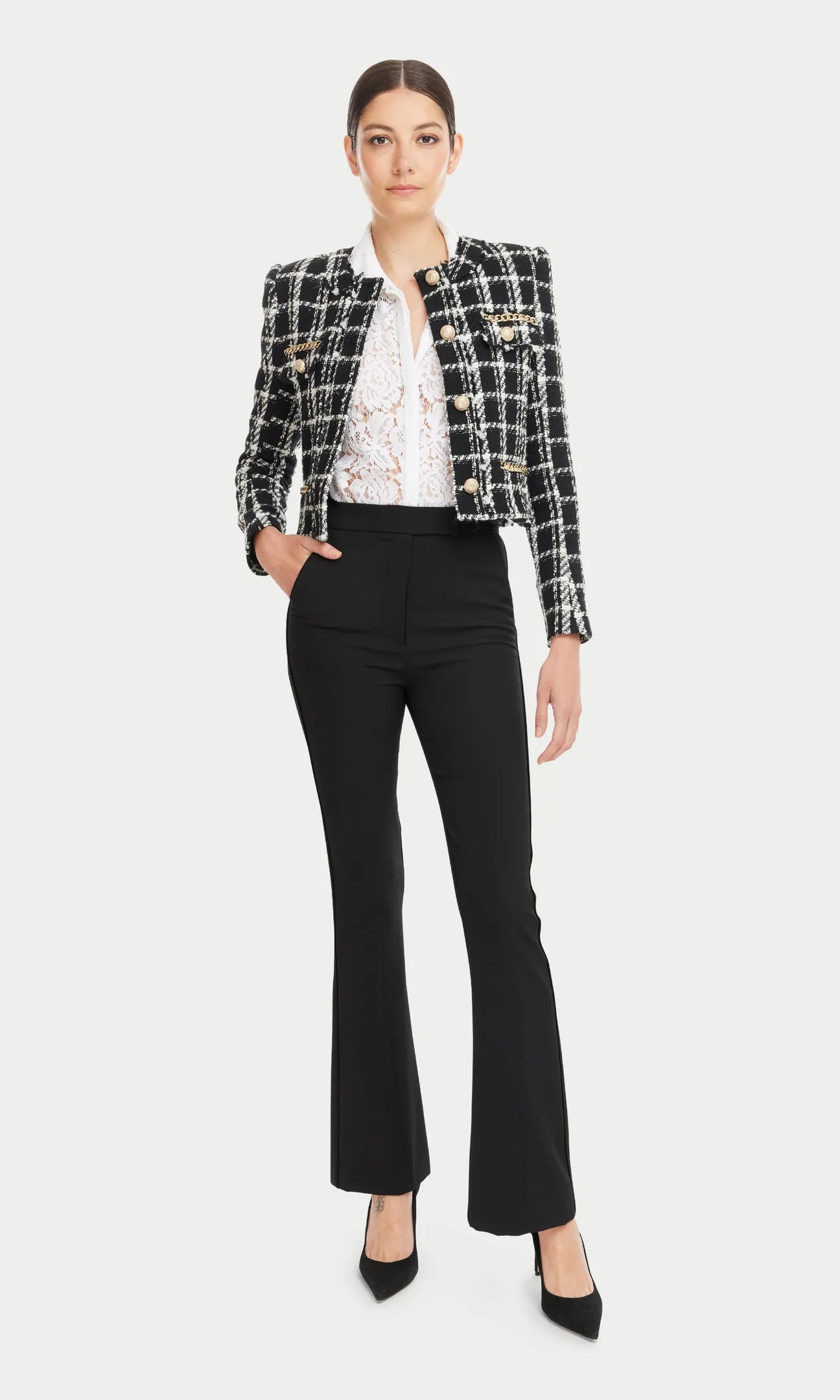 KRISTEN TWEED JACKET - BLACK/CREAM