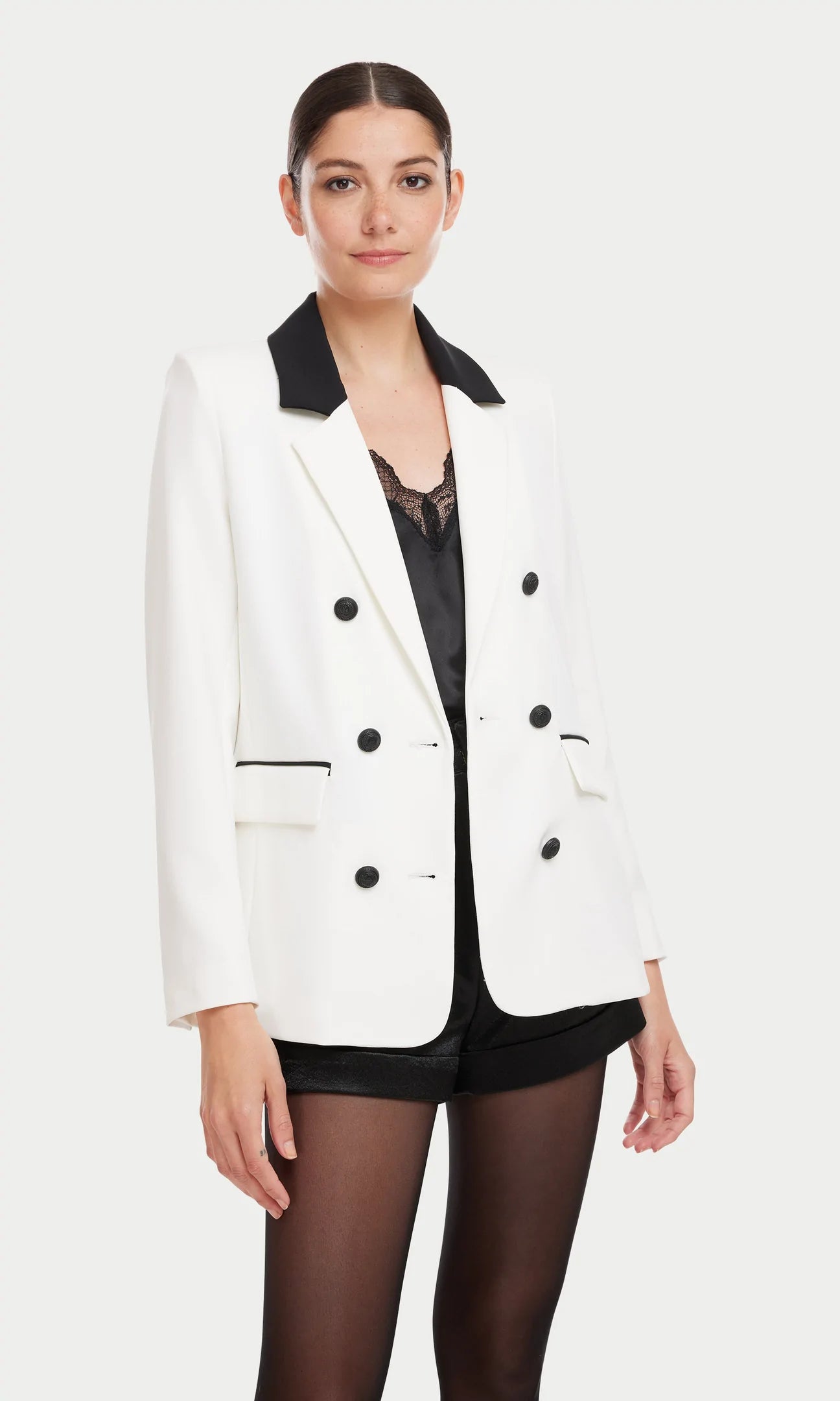 ACE COLOR BLOCKED BLAZER - WHITE/BLACK