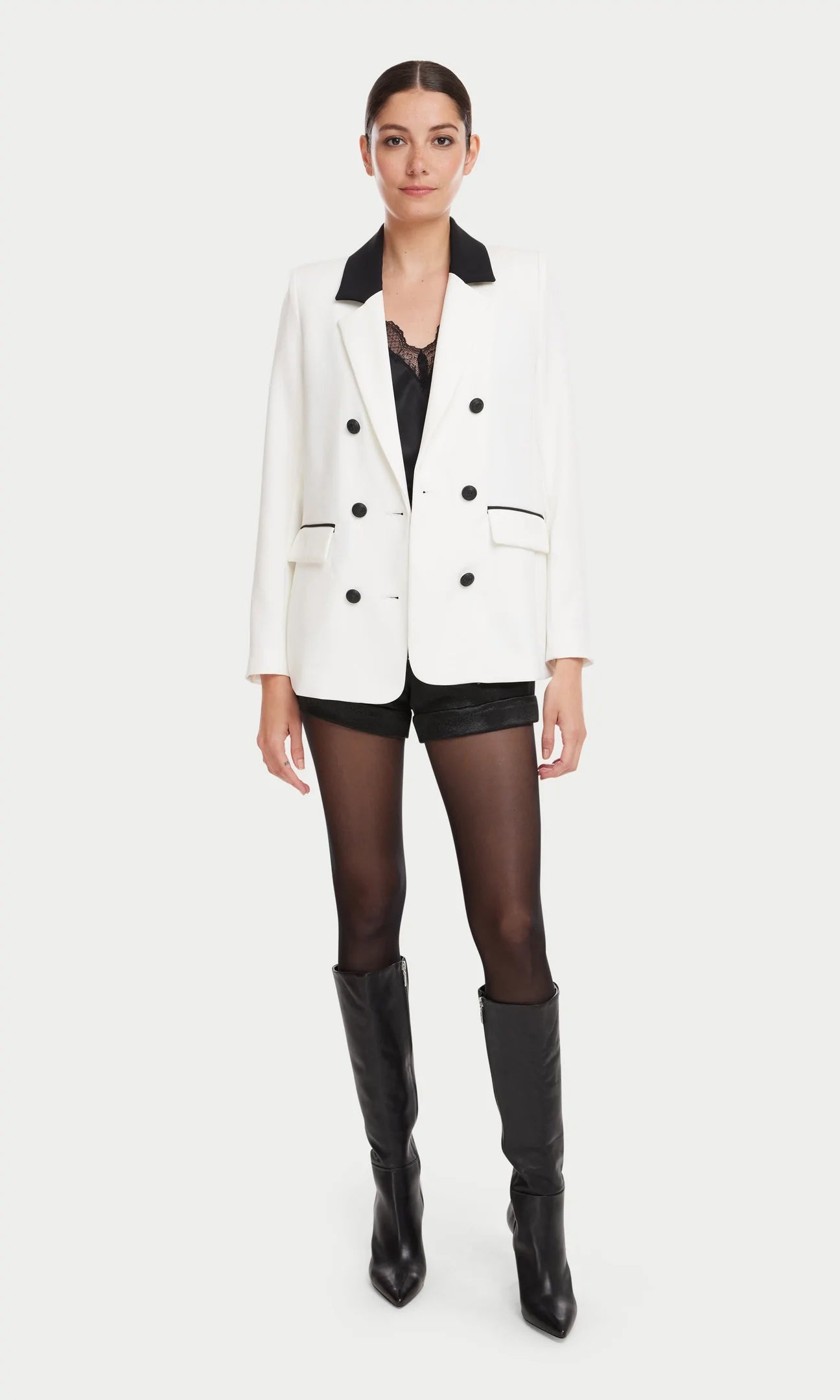 ACE COLOR BLOCKED BLAZER - WHITE/BLACK