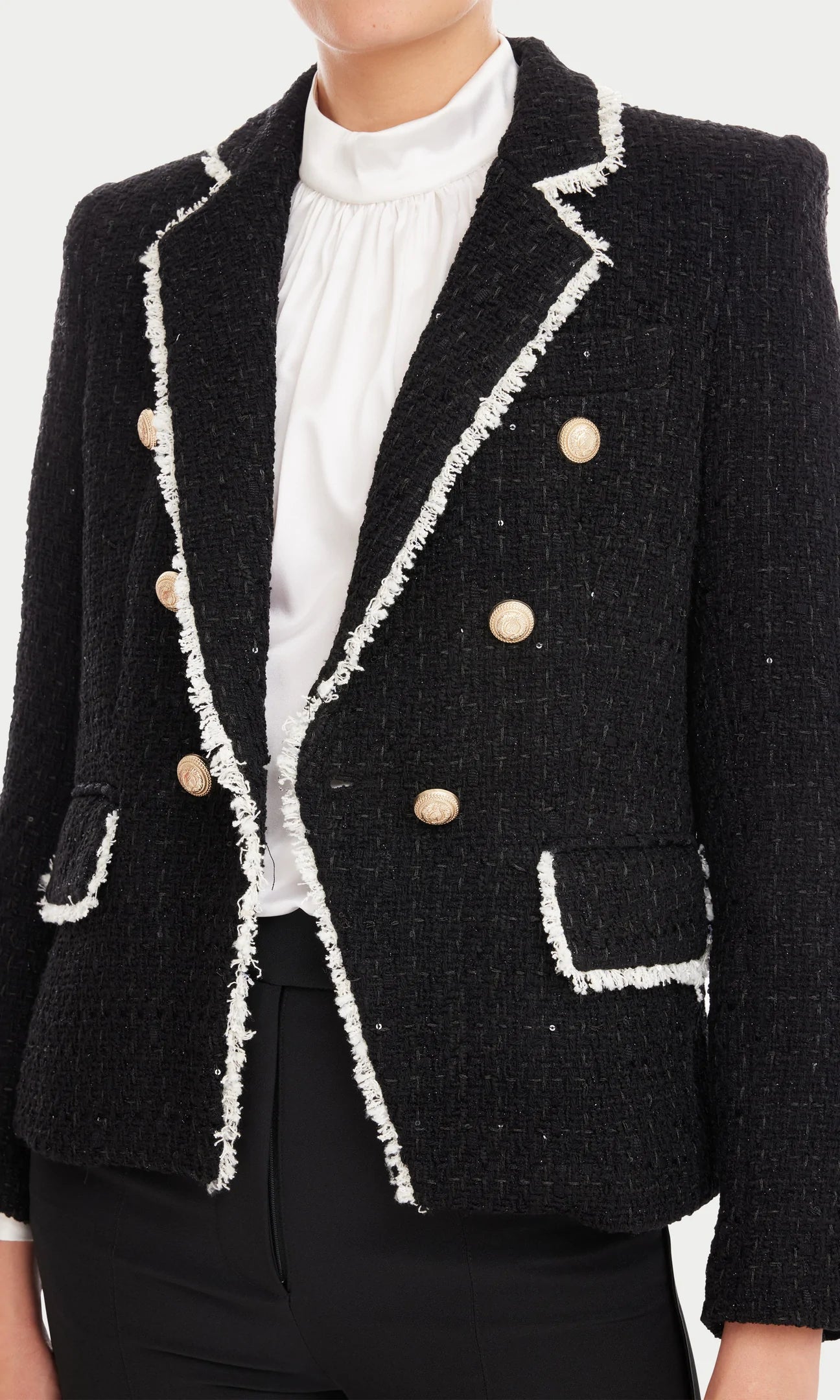 LILA CONTRAST TWEED BLAZER - BLACK/CREAM